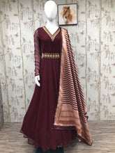Load image into Gallery viewer, Bollywood Celebrity Wear Madhuri Dixit Maroon Color Gown Clothsvilla