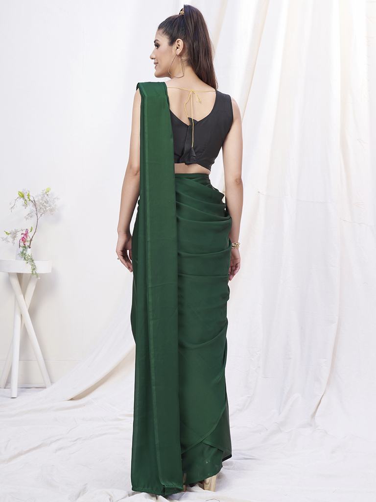 Bottle Green Pre-Stitched Blended Silk Saree ClothsVilla