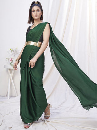 Bottle Green Pre-Stitched Blended Silk Saree ClothsVilla