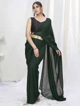 Load image into Gallery viewer, Bottle Green Ready to Wear One Minute Lycra Saree ClothsVilla