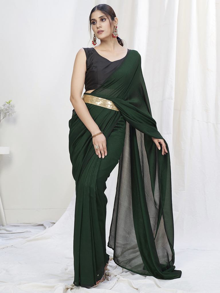 Mehandi look in simple saree . Just wear big earrings with maangtika . This green  saree is from @odhniworld Preet vihar delhi showroom.… | Instagram