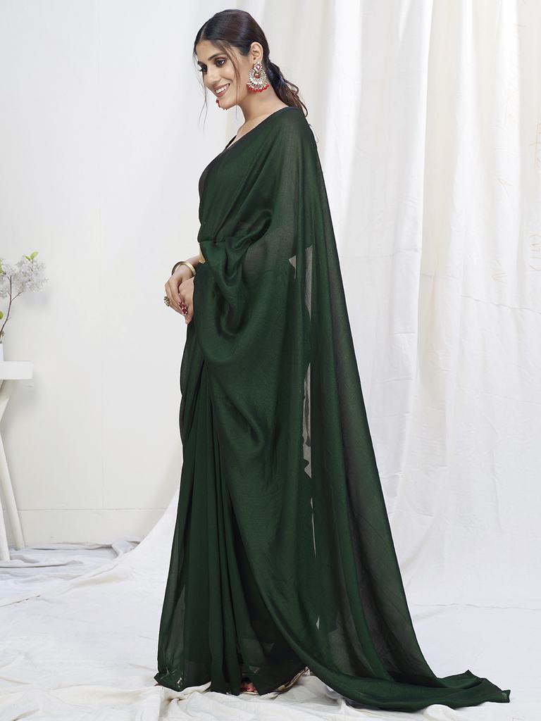 Bottle Green Ready to Wear One Minute Lycra Saree ClothsVilla