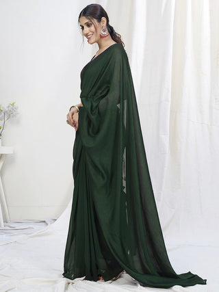 Bottle Green Ready to Wear One Minute Lycra Saree ClothsVilla