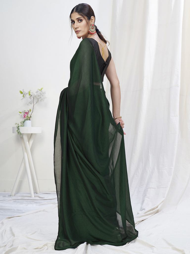 Bottle Green Ready to Wear One Minute Lycra Saree ClothsVilla