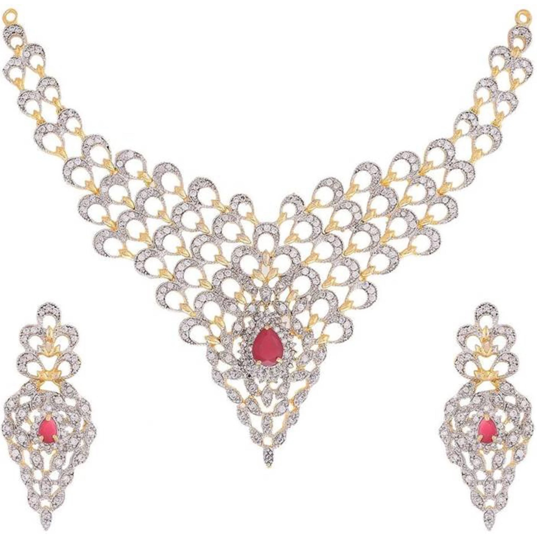 Brass Jewel Set (Pink, White) ClothsVilla Main image