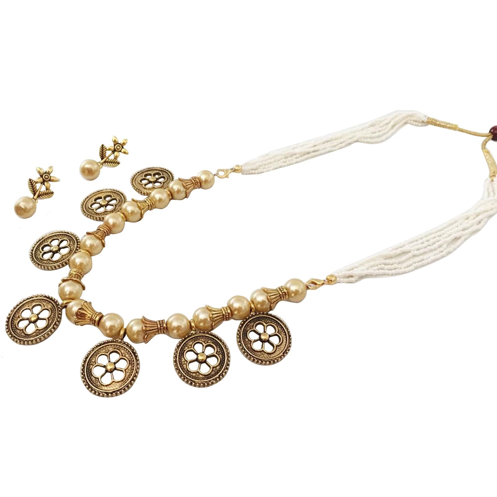 Brass Jewel Set (White, Copper) ClothsVilla