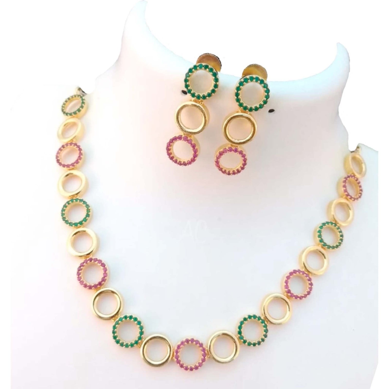 Brass Jewel Set (Green, Red, Gold) ClothsVilla