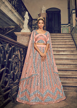 Load image into Gallery viewer, Bridal Peach Lehenga With Heavy Multi Thread Sequins Embroidery Work And 2 Layer Inner And Can-Can Lehenga For Indian Wedding And Party Wear ClothsVilla