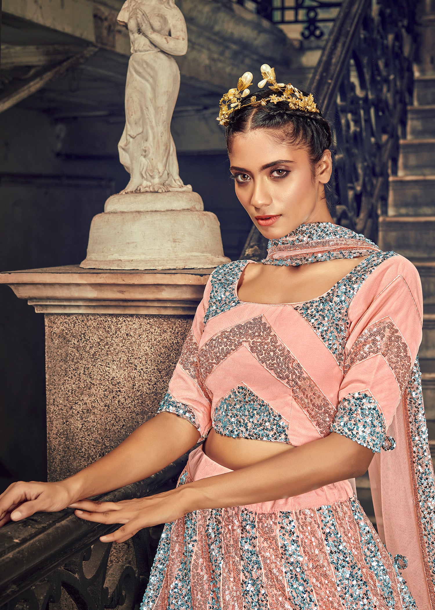 Bridal Peach Lehenga With Heavy Multi Thread Sequins Embroidery Work And 2 Layer Inner And Can-Can Lehenga For Indian Wedding And Party Wear ClothsVilla