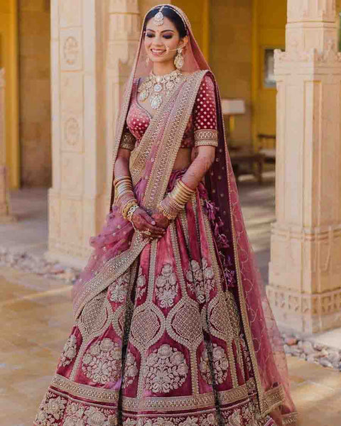 Buy Deep Red Hand Embroidered Bridal Lehenga And blouse Set In Velvet KALKI  Fashion India