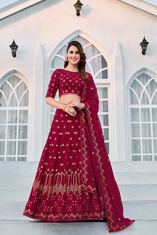 Deep Pink Bridesmaid Bollywood Style Wholesale Party Wear Lehenga Choli ClothsVilla.com