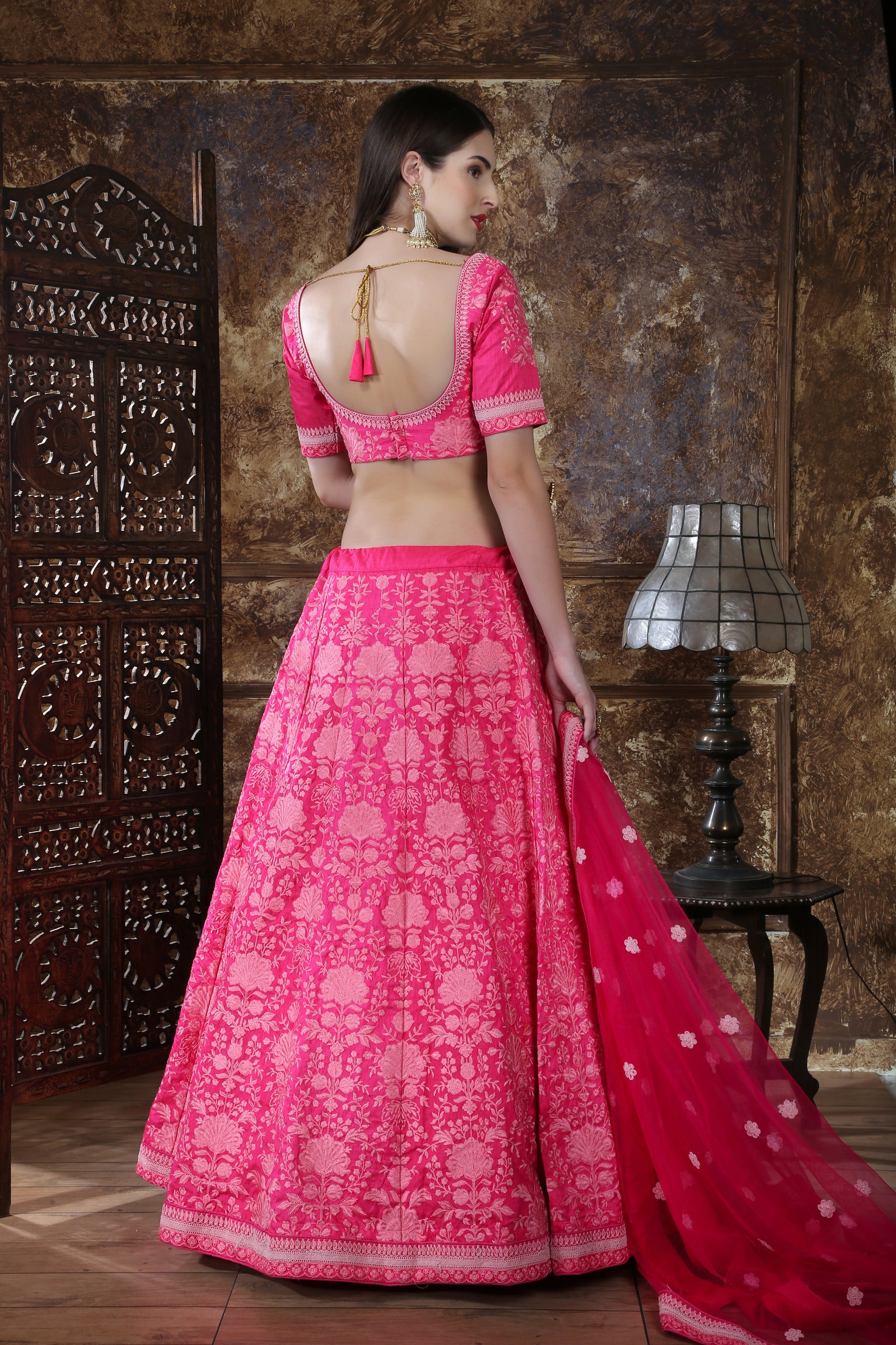 Bright Pink Silk Thread and Sequence Embroidered Lehenga Choli ClothsVilla