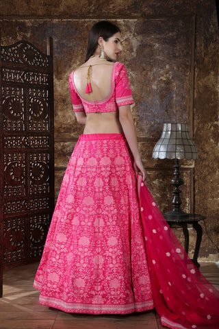 Bright Pink Silk Thread and Sequence Embroidered Lehenga Choli ClothsVilla