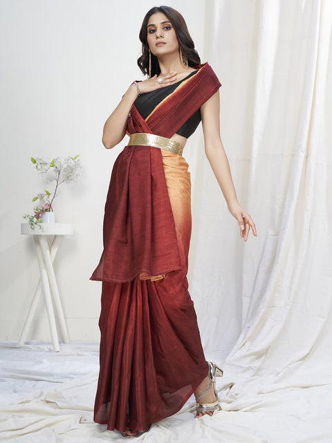 Brown-Orange Lycra Based Saree ClothsVilla Main image
