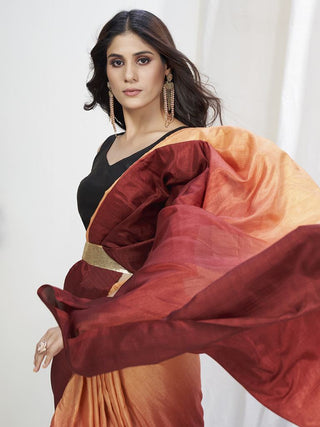 Brown-Orange Lycra Based Saree ClothsVilla