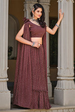 Load image into Gallery viewer, Brown Color Foil Work Lehenga Choli with Stylish attached Dupatta ClothsVilla.com