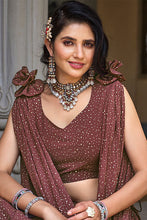 Load image into Gallery viewer, Brown Color Foil Work Lehenga Choli with Stylish attached Dupatta ClothsVilla.com