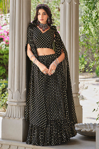 Brown Georgette Metallic Foil Work Ready to Wear Plus Size Lehenga Choli ClothsVilla.com
