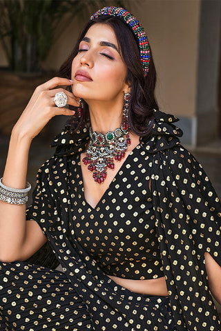 Brown Georgette Metallic Foil Work Ready to Wear Plus Size Lehenga Choli ClothsVilla.com