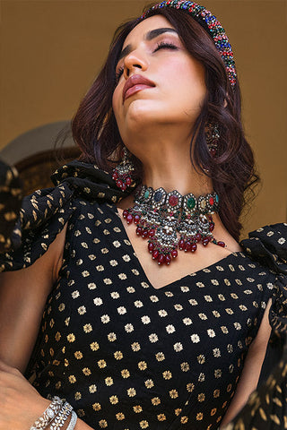 Brown Georgette Metallic Foil Work Ready to Wear Plus Size Lehenga Choli ClothsVilla.com