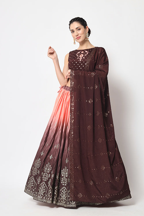 Brown Printed Work Ethnic Lehenga Choli Collection ClothsVilla.com