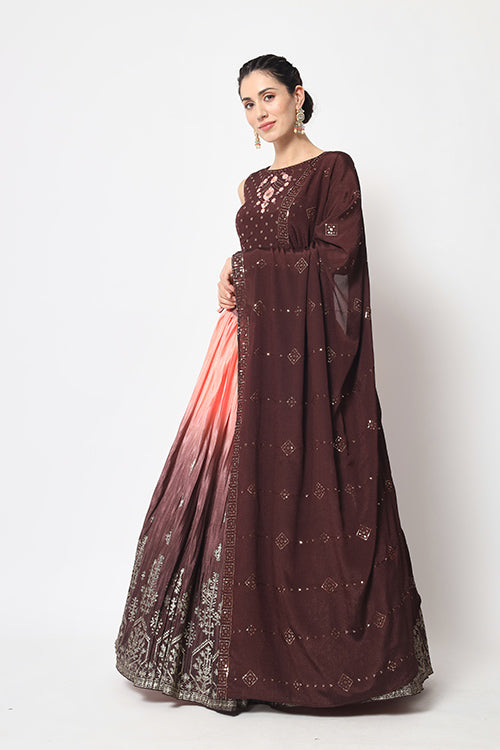 Brown Printed Work Ethnic Lehenga Choli Collection ClothsVilla.com