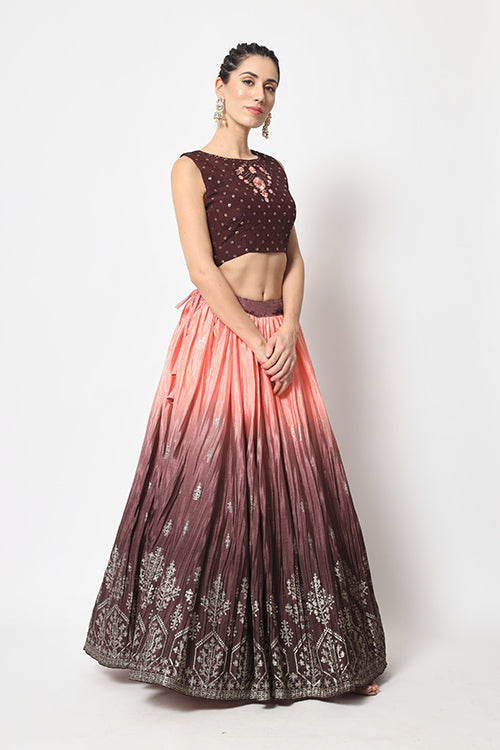 Brown Printed Work Ethnic Lehenga Choli Collection ClothsVilla.com