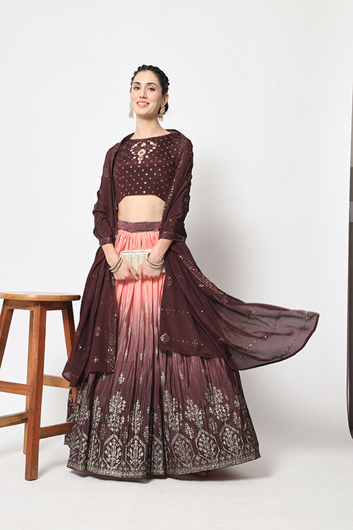 Brown Printed Work Ethnic Lehenga Choli Collection ClothsVilla.com