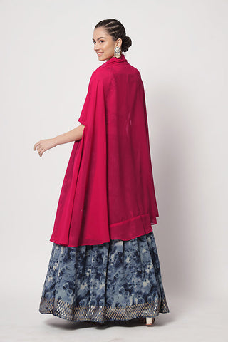 Buy now Online Indian Ethnic Wear Navy Blue Printed Lehenga Choli Collection ClothsVilla.com