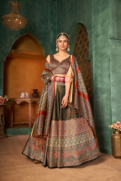 Captivating Green Digital Printed Silk Reception Wear Lehenga Choli ClothsVilla Main image