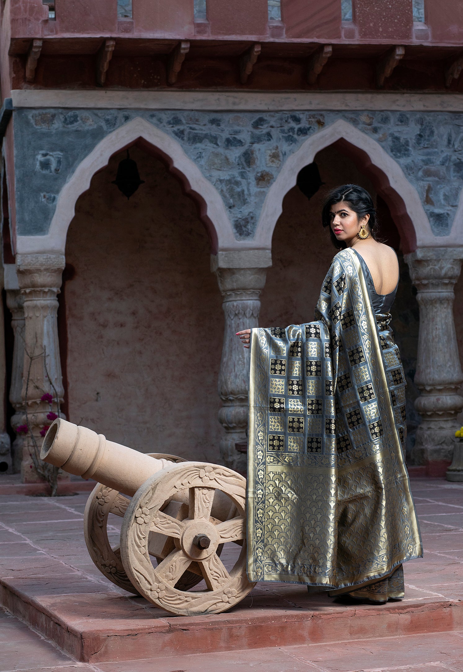 Captivating Grey Colored Festive Wear Woven Banarasi Silk Saree ClothsVilla