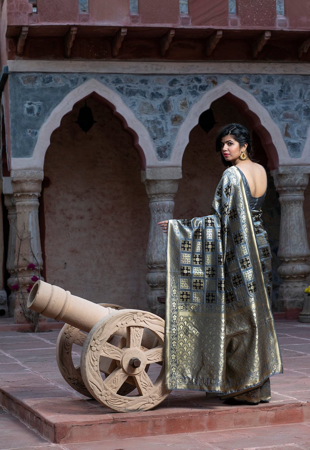 Captivating Grey Colored Festive Wear Woven Banarasi Silk Saree ClothsVilla