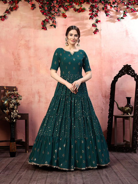 Casual Wear Green Georgette Gown With Fancy Sequins ClothsVilla Main image