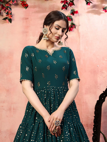 Casual Wear Green Georgette Gown With Fancy Sequins ClothsVilla