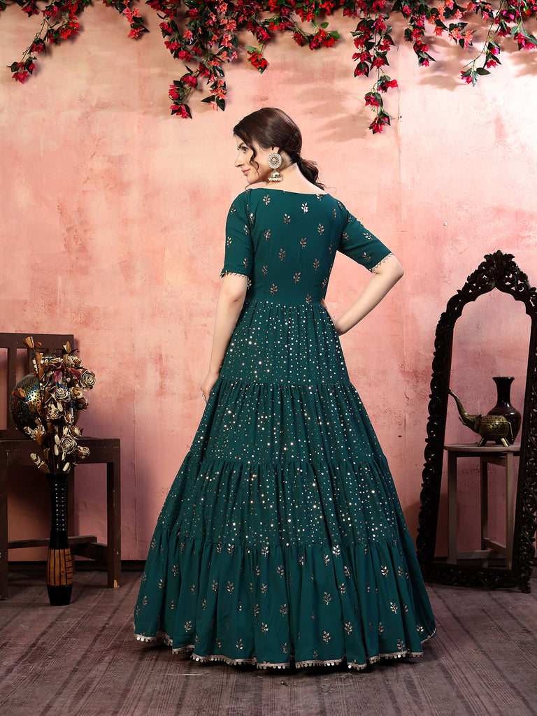 Casual Wear Green Georgette Gown With Fancy Sequins ClothsVilla