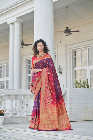 Catching Purple Zari Weaving Soft Banarasi Silk Designer Saree ClothsVilla