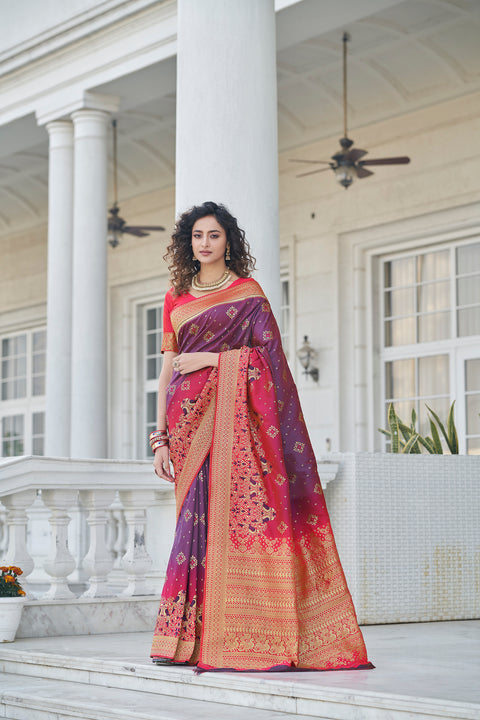 Catching Purple Zari Weaving Soft Banarasi Silk Designer Saree ClothsVilla Main image