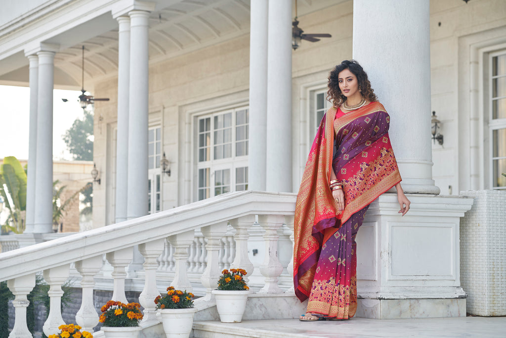 Catching Purple Zari Weaving Soft Banarasi Silk Designer Saree ClothsVilla