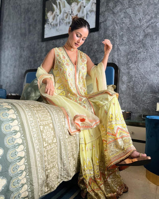 Celebrity Wear Yellow Color Sequence Work Sharara Suit Clothsvilla
