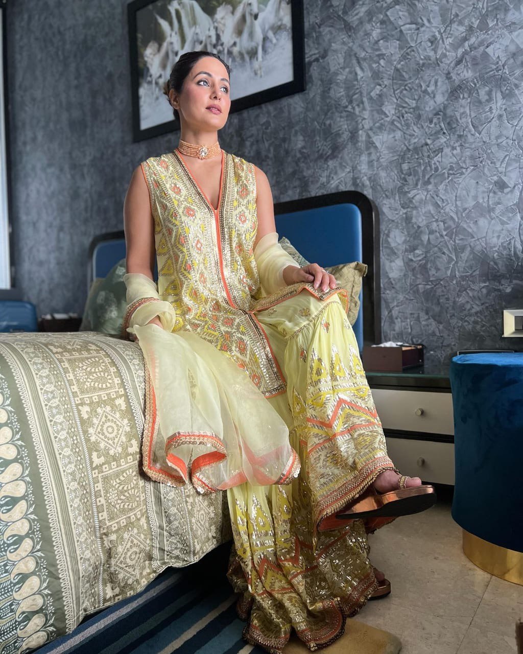 Celebrity Wear Yellow Color Sequence Work Sharara Suit Clothsvilla