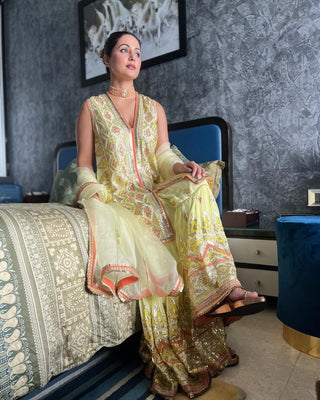 Celebrity Wear Yellow Color Sequence Work Sharara Suit Clothsvilla