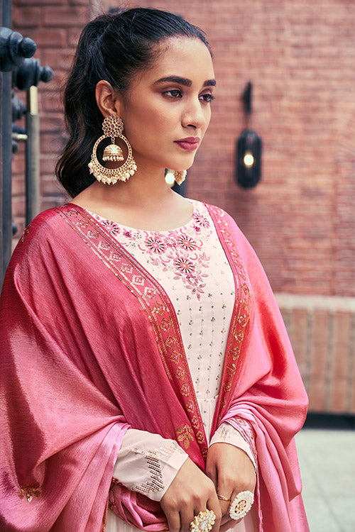Chiku Georgette Thread And Sequins Embroidered Kurta Palazzo With Dupatta ClothsVilla.com