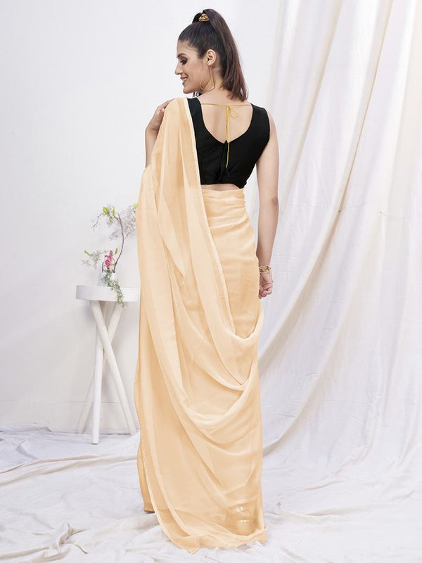 Classy Cream Pre-Stitched Blended Silk Saree ClothsVilla