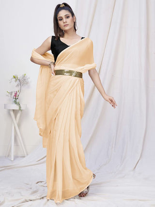 Classy Cream Pre-Stitched Blended Silk Saree ClothsVilla