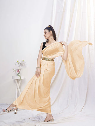 Classy Cream Pre-Stitched Blended Silk Saree ClothsVilla