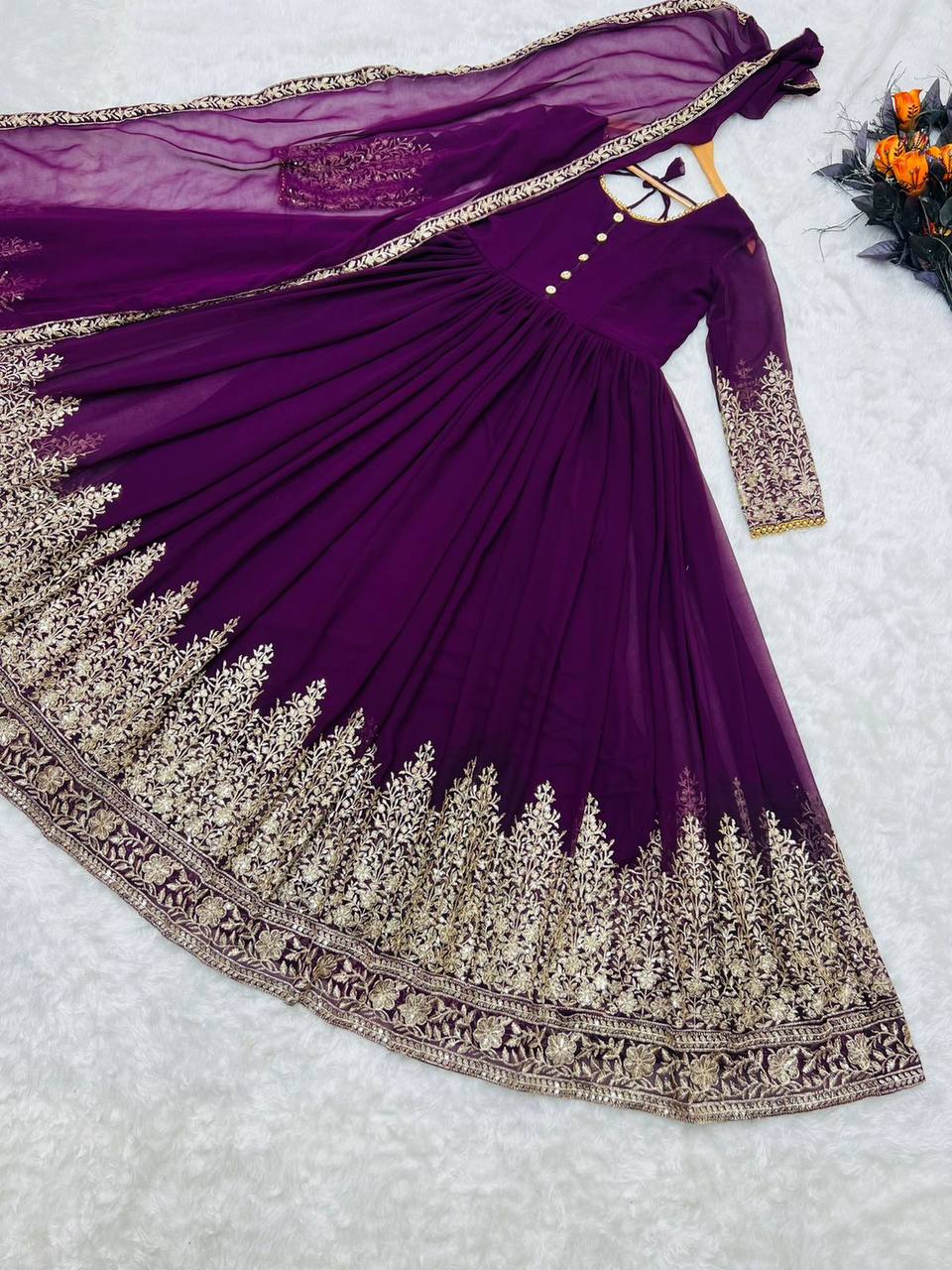 Classy Wine Color Sequence Embroidery Work Gown Clothsvilla
