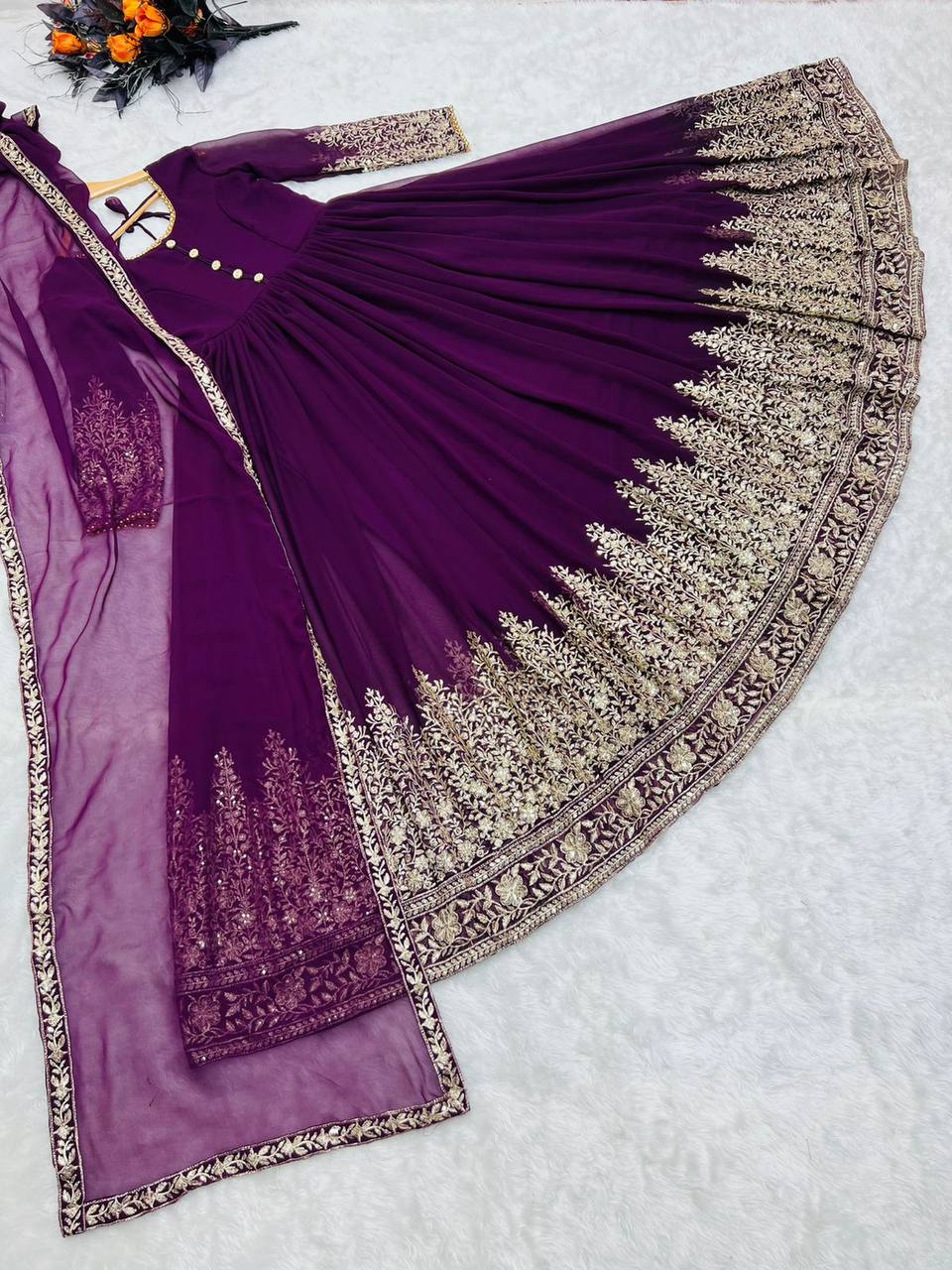 Classy Wine Color Sequence Embroidery Work Gown Clothsvilla