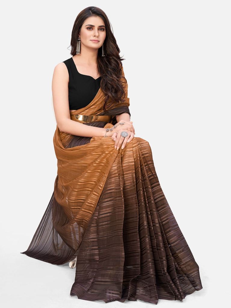 Coffee Brown and Beige Ready to wear Saree With Belt ClothsVilla Main image