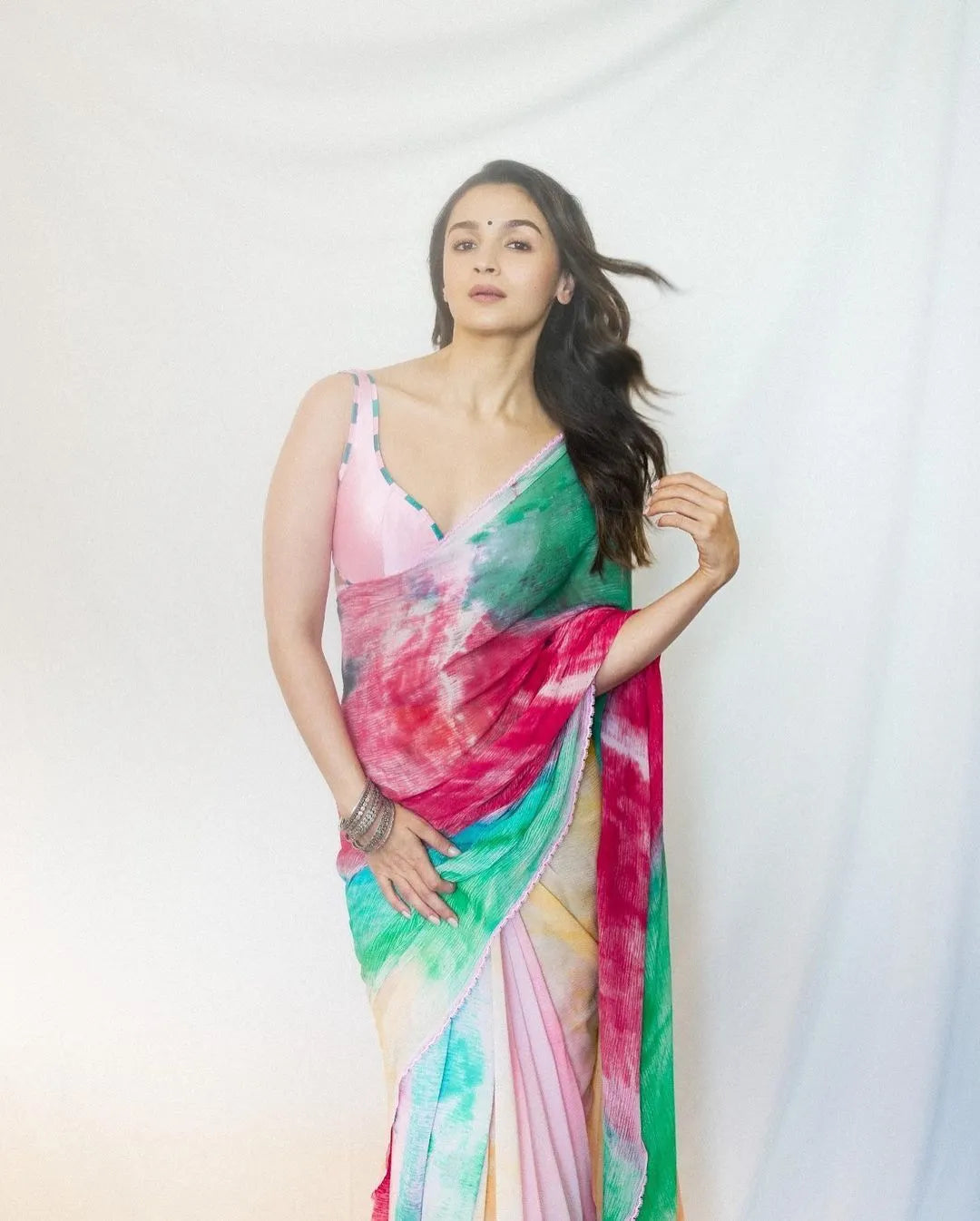 Colorful Saree For Party Inspired By Alia Bhatt Colorful Saree