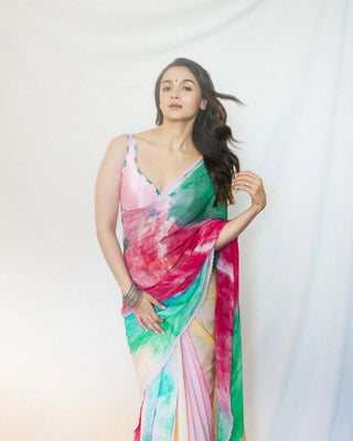 Colorful Saree For Party Inspired By Alia Bhatt Colorful Saree